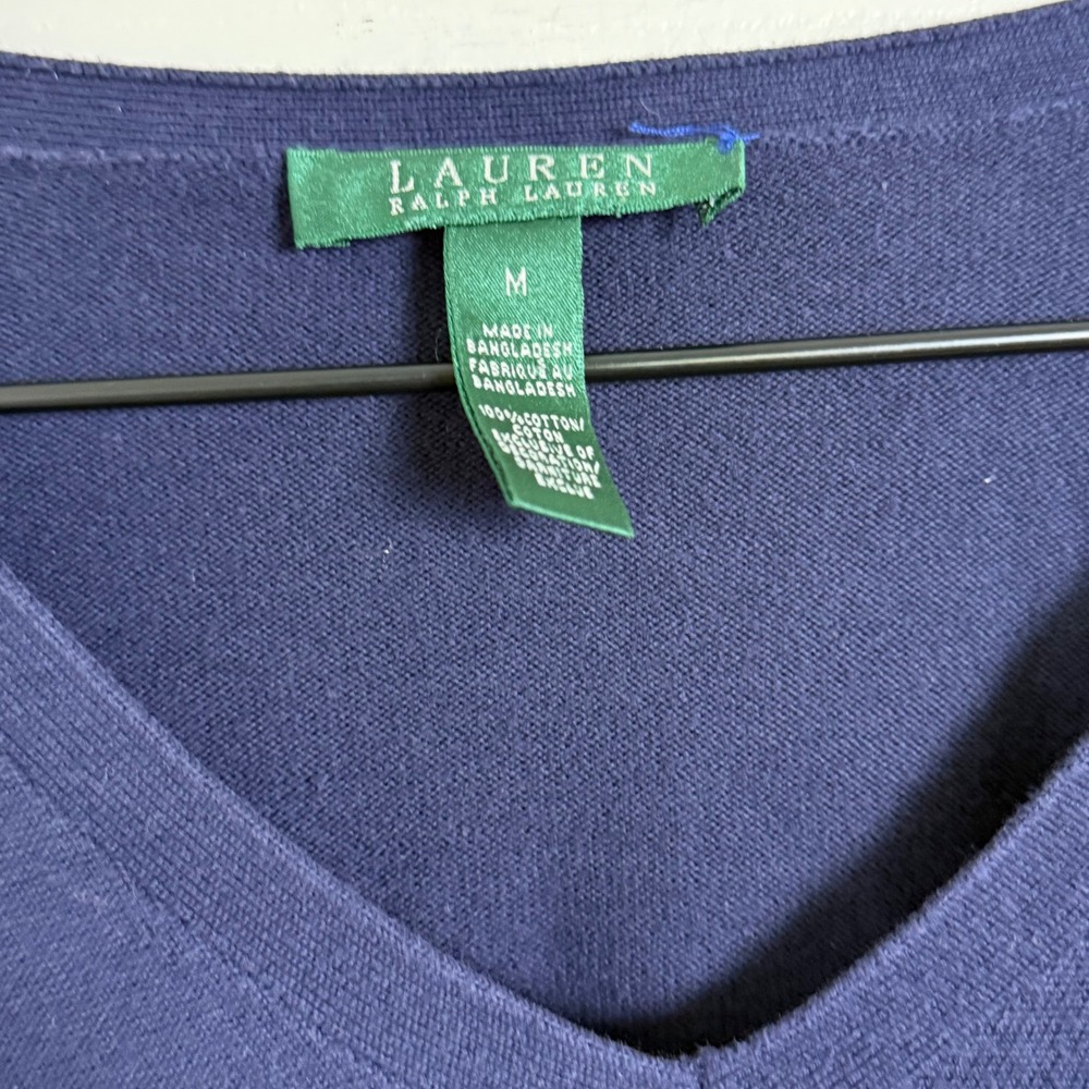 Lauren Ralph Lauren Sweater Womens Medium Blue Gold Buttons Preppy Academia - Picture 7 of 14